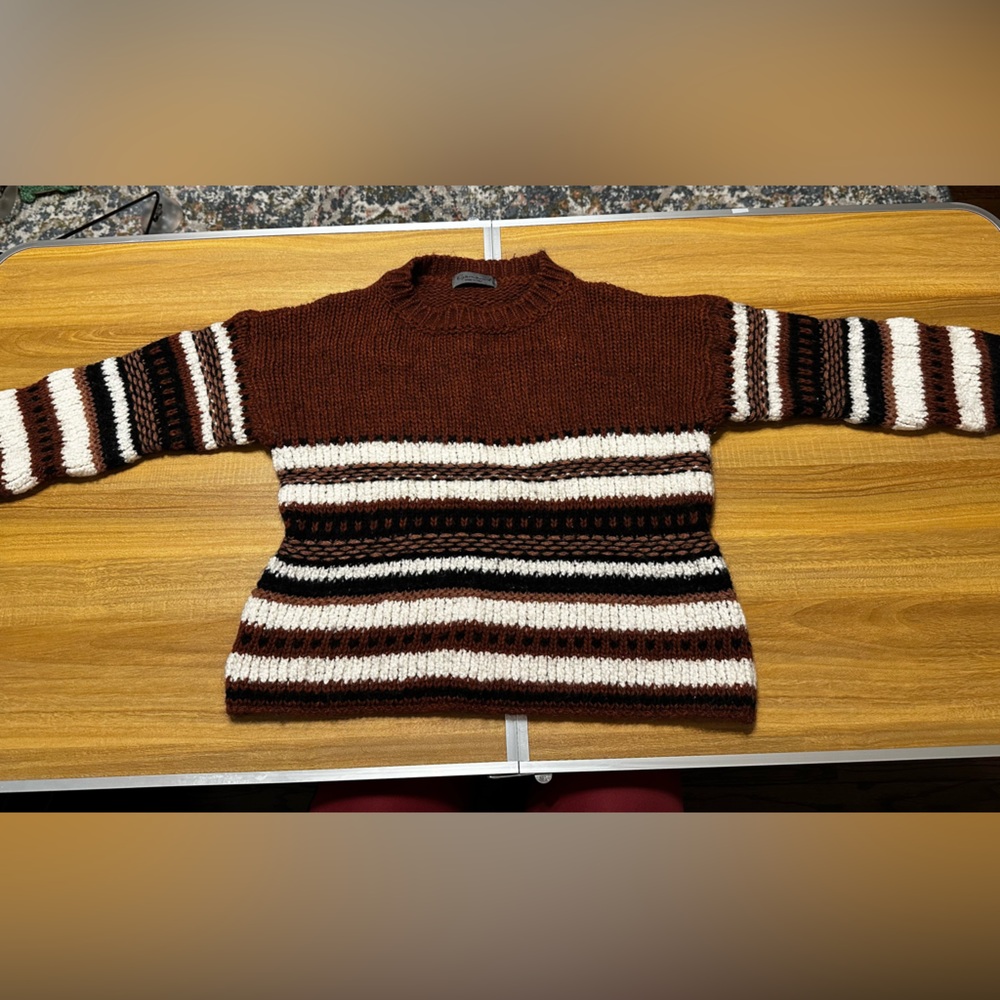 Brown and Cream Striped Women's Sweater